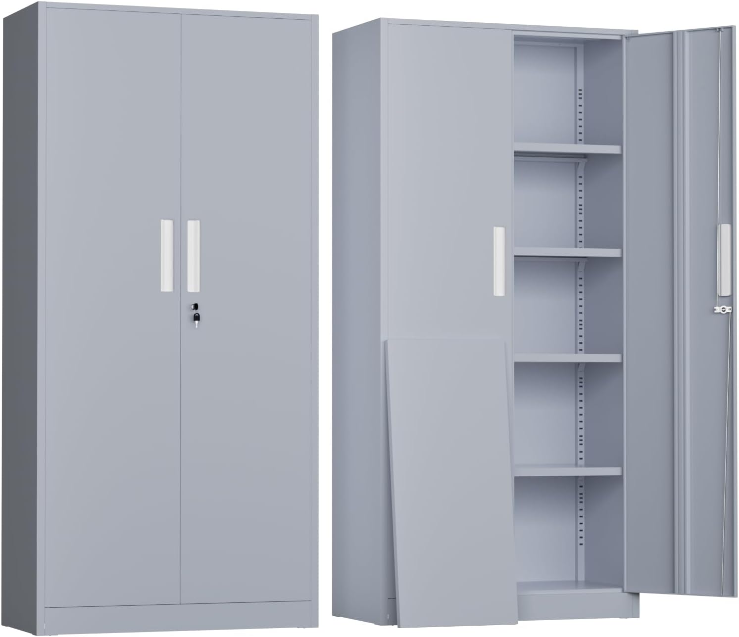 Greenvelly Steel SnapIt Storage Cabinet, 72" Locking Metal Garage Storage Cabinet with 4 Adjustable Shelves, 2 Doors and Lock for File, Office, Garage