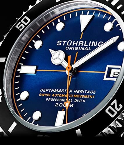 Stuhrling Original Mens Swiss Automatic Stainless Steel Professional DEPTHMASTER Dive Watch, 200 Meters Water Resistant