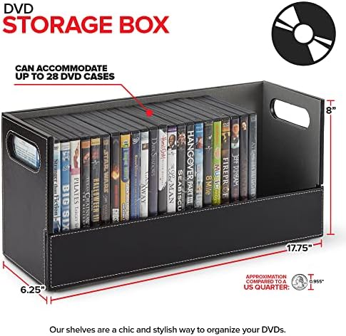 Stock Your Home DVD Storage Box, Movie Shelf Organizer for Blu-Ray, Video Game Cases, CDs, VHS Tape Display Stand, Disc Holder Can Store Up to 28 DVDs, Faux Leather (Espresso)