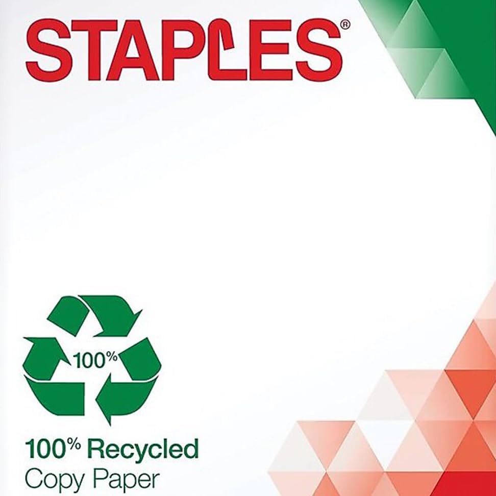 Staples 100% Recycled Printer Paper Bright White Copy/Fax/Laser/Inkjet, 500 Sheets