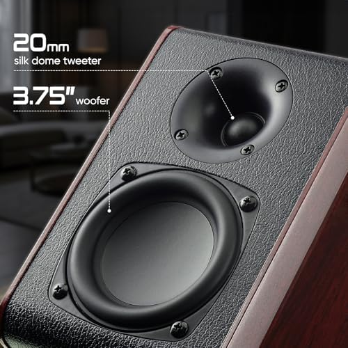 Saiyin Powered Bluetooth Bookshelf Speakers with 3.75" Woofer, 30W x 2 | Record Player Speakers with TV-ARC/Optical/Auxiliary Inputs