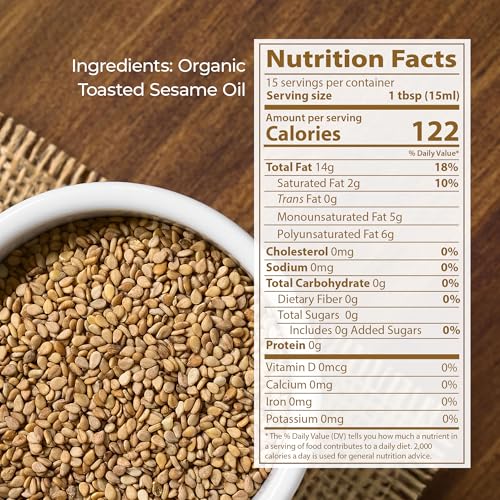 Kevala Organic Toasted Sesame Oil - 1 gal, Made with Organic Sesame Seeds | Medium Smoke Point Suitable for Light Roasting and Stir-Frying, Kitchen Pantry Essential Vegetable Oil, Salad Dressing Base