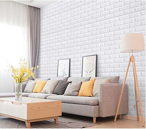 MYOYAY 10 Pcs 3D Wall Panels Peel and Stick 27.5 x 30.3 Inch (in Sum 57 sq.ft.) White Brick Wallpaper Self-Adhesive Foam Wall Panels for Living Room