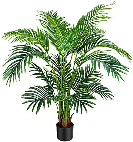Worth Garden 4ft Artificial Areca Palm Plant, Fake Cane Palm Silk Tree Indoor Outdoor, Dypsis Lutescens