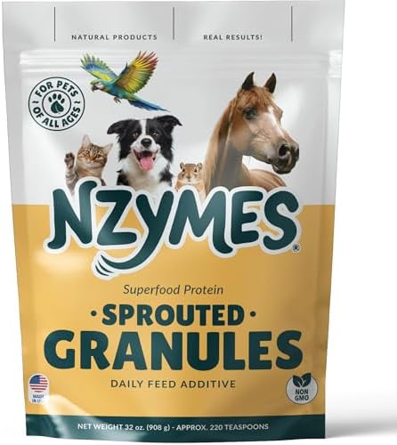 Nzymes® Sprouted Granules 2LBS for Dogs, Cats, Horses. Raw Super Food Protein and Antioxidant Nutrition. Cost Effective Food Supplement Dog Health Supplies. Supports Healthy Joints. 220 Servings. USA