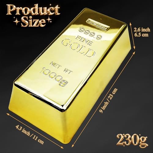 SABLUE Replica Gold Bar Fake Brick Bullion Plastic Event Party Supplies Decorations Centerpieces(L)