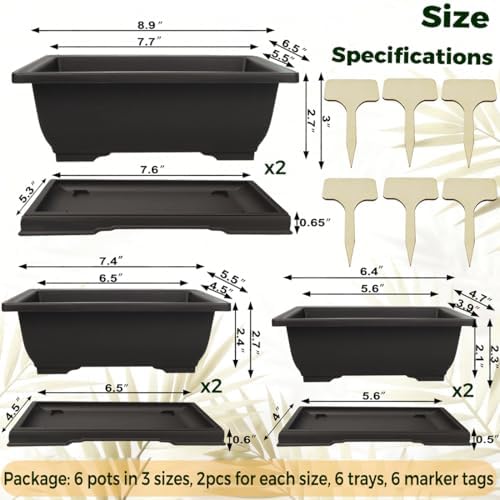 MUZHI 6PCS/Pack Retro Style Basin Plastic Flower Pot 6.5 Inch Flower Bonsai Tree Plant Bowl Nursery Pots Maceta Cuadrada Simulational Purple Sands Pots with Tray Rectangle Small
