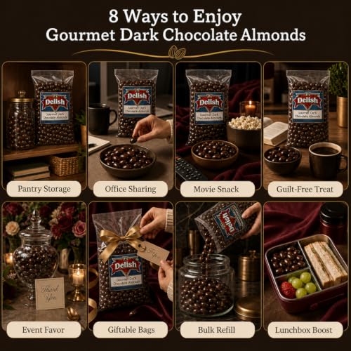 Gourmet Dark Chocolate Covered Almonds by Its Delish, 1 lb Bulk Bag | Almond Nuts Dipped Chocolates Healthy Candy Snacks | Dairy Free, Vegan, Kosher