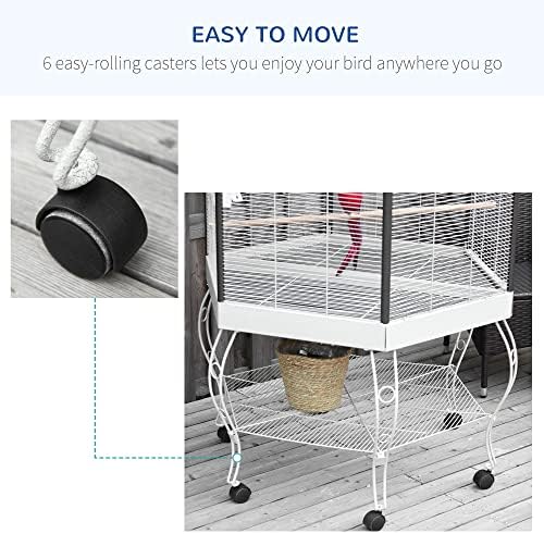 PawHut 44" Hexagon Covered Canopy Portable Aviary Flight Bird Cage With Storage | Hexagon