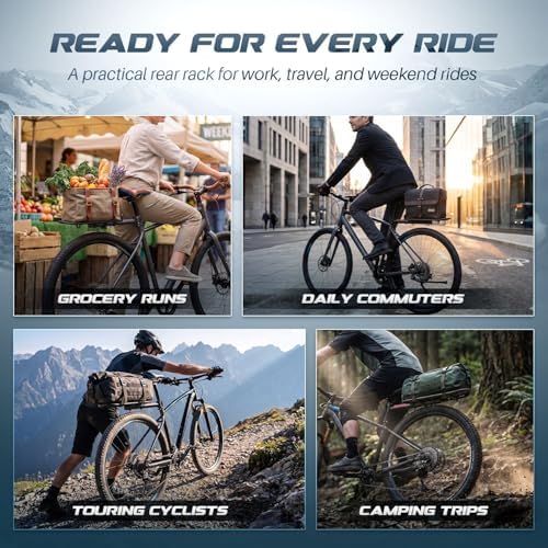 Flexzion Bike Cargo Rack, Adjustable Aluminum Rear Rack, 20 lb, Black | Bike Luggage Rack with Seat Post Mount, Extendable Platform