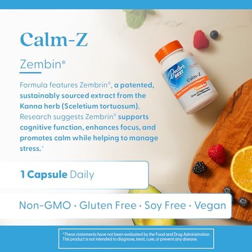 Doctor's Best Calm-Z for Men & Women - Zembrin (Sceletium Tortuosum) Extract Supplement, Calm & Focus Support, Helps Reduce Stress, 25 mg Capsules