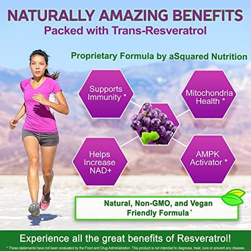 aSquared Nutrition Natural Resveratrol with Red Wine Extract - 180 Capsules - Trans Resveratrol Antioxidant Supplement Pills for Pure Heart Health