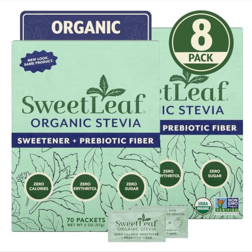 SweetLeaf Organic Stevia Powder Sweetener, Sugar Free - 70 Packets (2 Pack) | Zero Calorie Sweetener No Erythritol, Stevia Leaf Extract, Natural Sugar Substitute for Coffee & Baking, Prebiotic Fiber