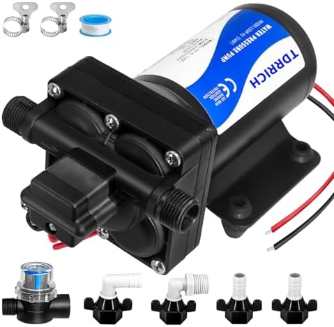 TDRRICH RV Diaphragm Water Pump 12V for Pool, 330GPH 4-Chamber Increase Pressure Booster Pump for Hose Lawn