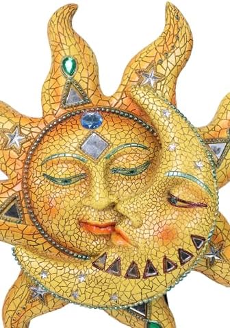 Ebros Colorful Celestial Heavens Mosaic Sun and Moon Wall Decor Plaque 12"Tall Day Surrendering Unto Night Belenos God And Goddess Selene Hanging