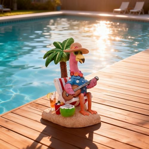 TERESA'S COLLECTIONS Pink Flamingo Garden Decor with Solar Light, Flamingo Summer Outdoor Decor