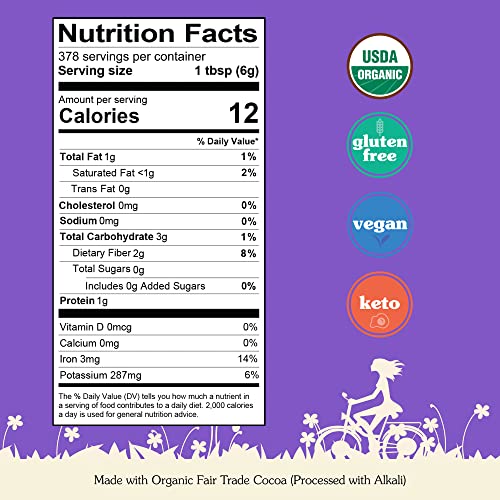 NuNaturals Organic Fairtrade Dutch Cocoa Powder Unsweetened 10-12%, 1 lb