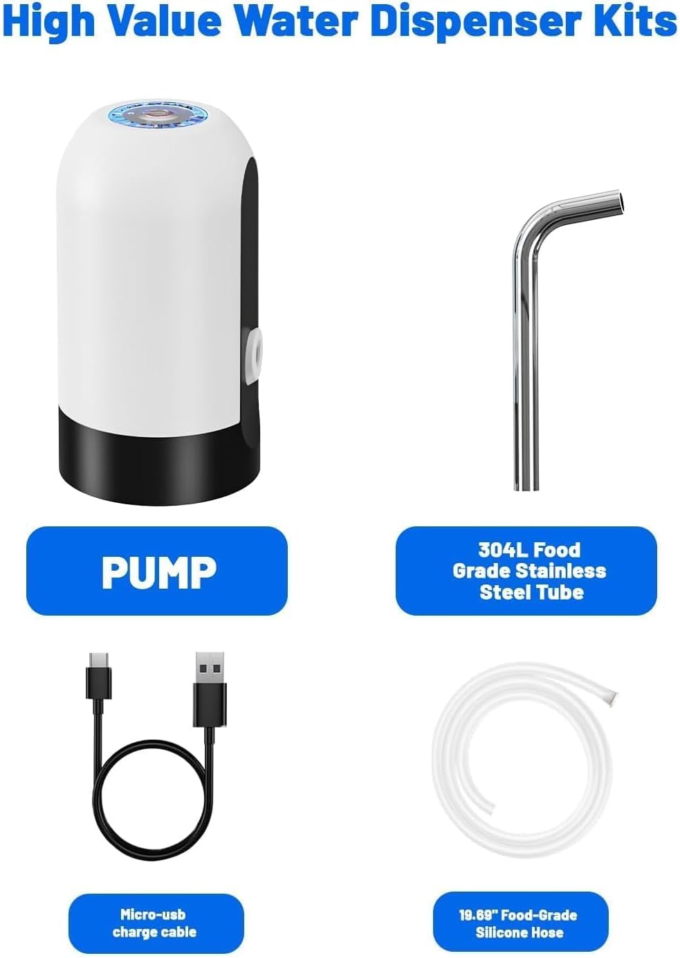 Myvision 5 Gallon Water Dispenser,Portable USB Charging Water Bottle Pump