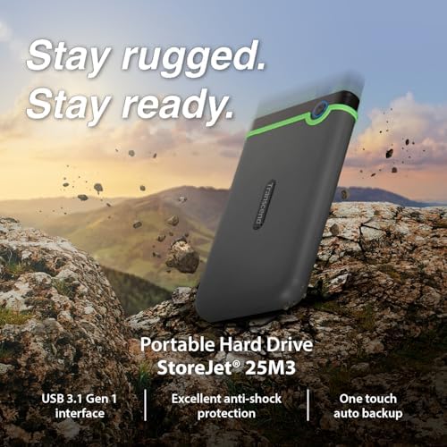 Transcend 4TB StoreJet 25M3 Rugged Portable HDD, One Touch Backup