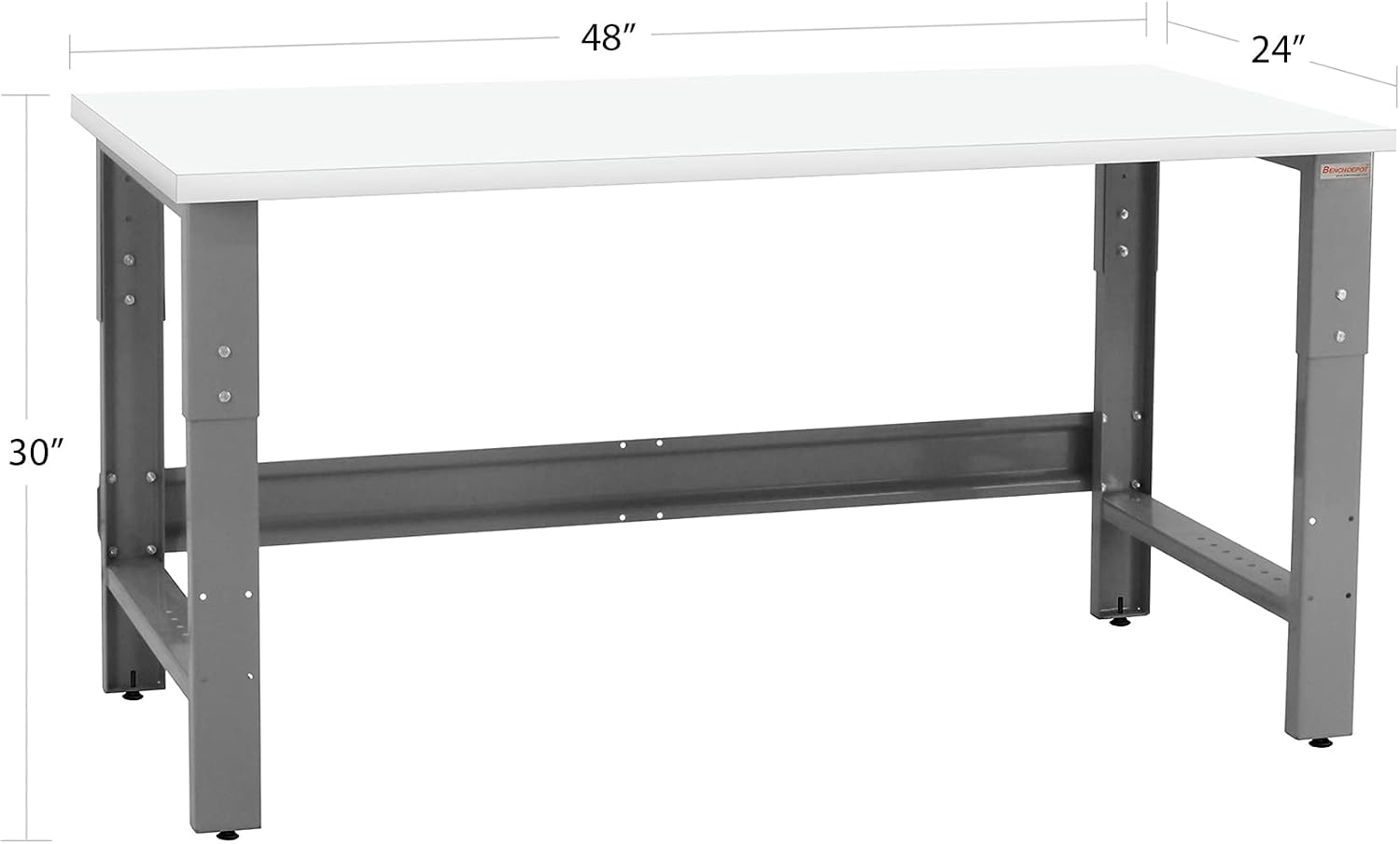 Table & Workbench: 1" Thick Solid Oiled Wood Butcher Block Top, Height Adjustable - 30" D x 48" L x 30" - 36" H - by BenchPro