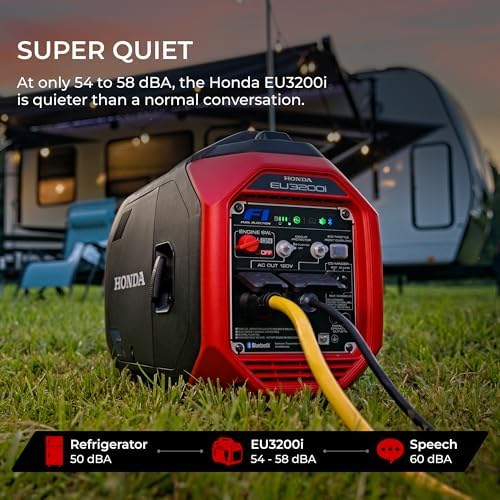 Honda EU3200i 3200 Watt Inverter Generator, Super Quiet 120V Gas Powered Portable Generator for Camping, RV or Home Backup Power Supply