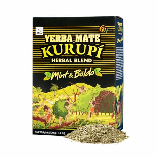 Kurupi Yerba Mate with Mint & Boldo 500 g (1.1 lb) | Paraguayan Herbal Loose Leaf Blend | Refreshing Natural Mate Tea with Mint & Boldo Leaves