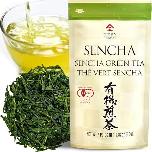 YAMASAN KYOTO UJI Japanese Organic Sencha Green Tea Loose Leaf 2.82oz | Premium Japanese Loose Tea Leaves from Japan, A Fresh ＆ Refreshing Taste, Umami ＆ Natural Sweetness, Sugar Free, 80g