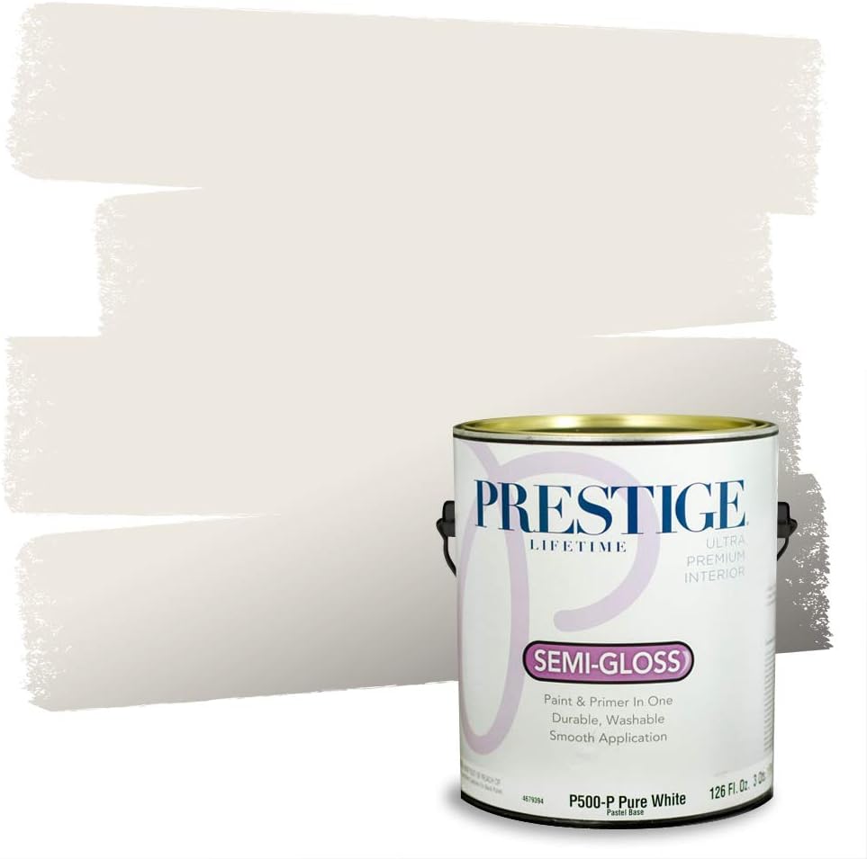 PRESTIGE Paints Exterior Paint and Primer In One, 1-Gallon, Semi-Gloss, Comparable Match of Sherwin Williams* Pure White*
