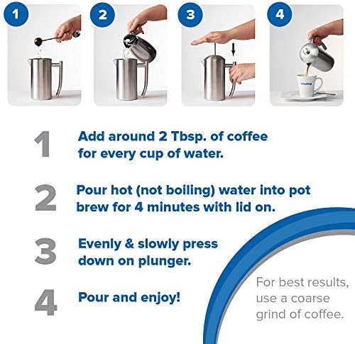 Frieling Double-Walled Stainless Steel French Press Coffee Maker - 36 oz Polished & Insulated Press Pot - Stainless Steel Coffee Maker
