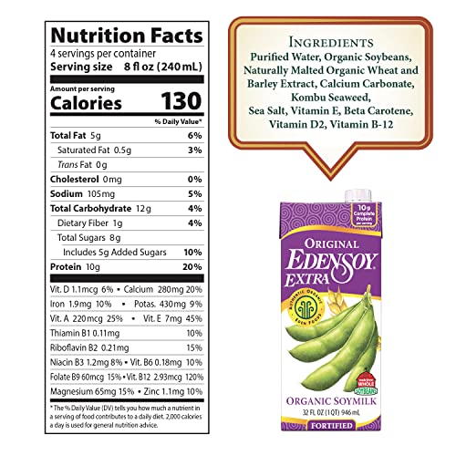 Eden Organic Original Edensoy Soymilk Extra, 32 oz (Pack of 6)