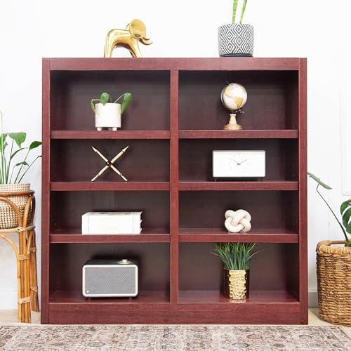 Traditional 48" Tall 8-Shelf Double Wide Wood Bookcase in Cherry