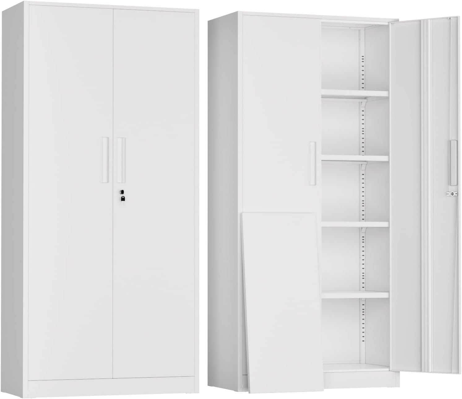 Greenvelly Steel SnapIt Storage Cabinet, 72" Locking Metal Garage Storage Cabinet with 4 Adjustable Shelves, 2 Doors and Lock for File, Office, Garage