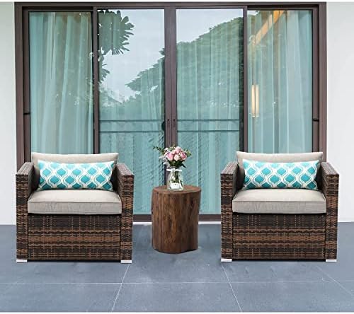 HOMPUS Patio Furniture Armchair, 2 Pieces Rattan Wicker Single Chairs with Outdoor Tree Stump Side Table
