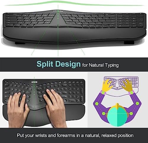 Arteck Split Ergonomic Keyboard with Palm Rest, 2.4G USB Wireless Keyboard