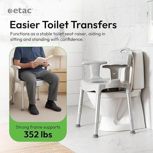 Etac Swift Commode – 3-in-1 Multi-Purpose Chair: Use as a Bedside Commode, Shower Chair & Toilet Seat Raiser – Height Adjustable, Lightweight
