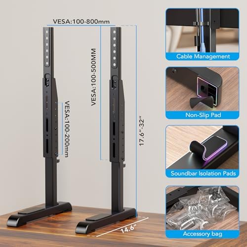 Universal TV Stand, Table Top TV Stand Base Wobble Replacement for Most 24 to 80 Inch LCD LED TVs, 7 Height Adjustable TV Legs Hold up to 150lbs