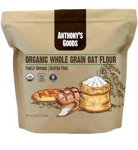 Anthony's Organic Whole Grain Oat Flour, 4 lb, Gluten Free, Non GMO, Non Irradiated, Finely Ground, Vegan