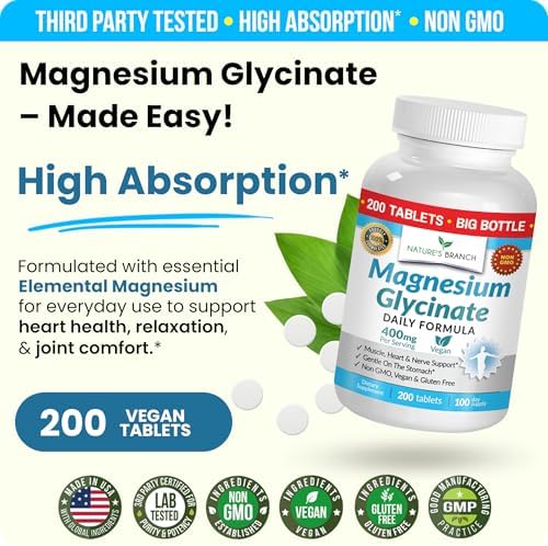 Magnesium Glycinate 400mg | 200 Tablets – High Absorption for Sleep & Heart