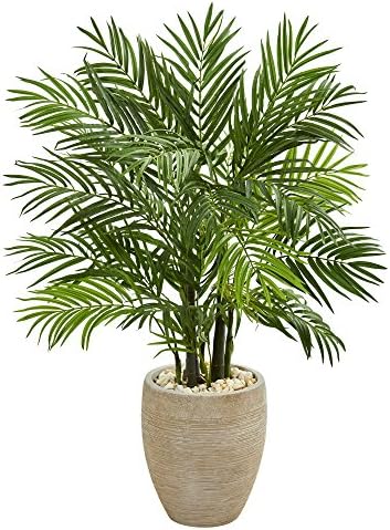 Nearly Natural 4ft. Areca Palm Artificial Tree in Sand Colored Planter