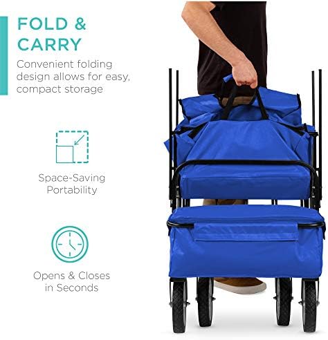 Best Choice Products Collapsible Folding Outdoor Utility Wagon with Canopy Garden Cart for Beach, Picnic, Camping, Tailgates w/Removable Canopy, Detachable Pockets, 150lb Weight Capacity - Red