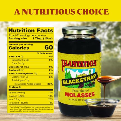 Plantation Blackstrap Molasses 31 oz – Unsulphured Blackstrap Molasses, Rich Natural Sweetener for Baking, BBQ, Baked Beans, Gingerbread & Beverages
