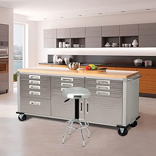 Seville Classics UltraHD Heavy Duty Rolling Cabinet Workbench Table w/Solid Wood Top, Workstation for Garage, Warehouse, Office, Workshop, 77" W x 20" D x 37.5" H, Graphite, 11-Drawer