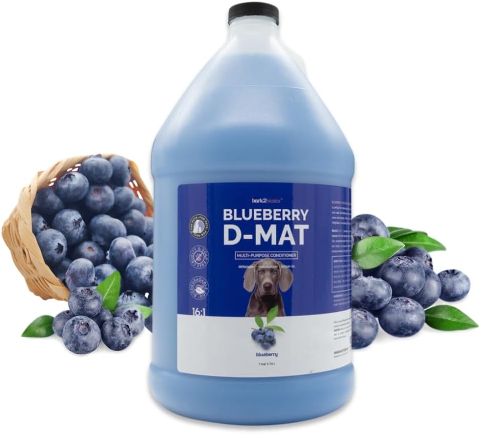 Bark2Basics Blueberry D-Mat Dog Conditioner and Pet Detangler, 1 Gallon | 16:1 Concentrate. Loosens Tough Mats and Tangles, Use as Leave In