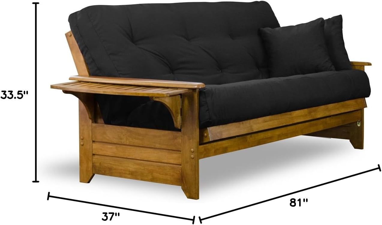 Brentwood Tray Arm Futon Sofabed Set - Queen Frame, 8" Microfiber Fudge Mattress, Heritage Finish