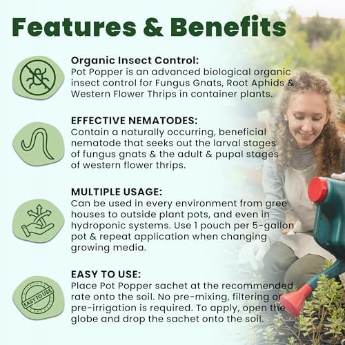 The Environmental Factor Nematodes Organic Insect Control Pot Popper, Controls Fungus Gnats, Root Aphids & Western Flower Thrips - 100% Pesticide free