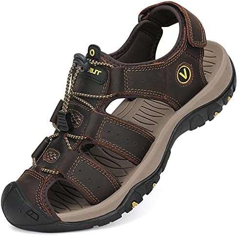 FLARUT Men's Sport Sandals Closed Toe Leather Water Hiking Shoes