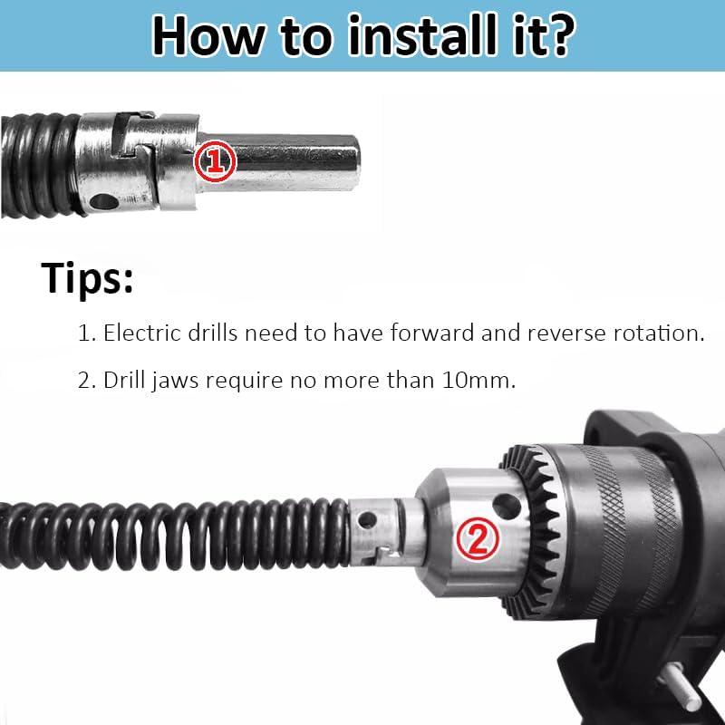 Amonk 6.5Ft Drill Snake for Plumbing Drain Auger Cable with Drill Connector | 10mm Diameter, Flexible&Reusable Plumbing Snake Clog Remover for Kitchen