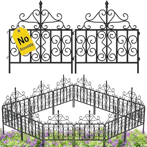 AMAGABELI GARDEN & HOME 5 Panels 32in(H)×10ft(L) Decorative Garden Fences and Borders for Dogs No Dig Rustproof Metal Fence Panels Garden Edging Border Animal Barrier Fencing for Flower Beds Black