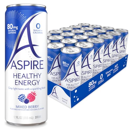 ASPIRE® Raspberry Acai, Healthy Energy Drink 80mg Natural Caffeine, Zero Sugar No Carbs Keto Friendly, 12 Pack Green Tea Sugar Free Drink Low Caffeine Zero Calorie