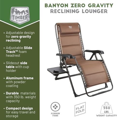 TIMBER RIDGE Zero Gravity Chairs, Folding Recliner Chair Padded with Cup Holder and Headrest